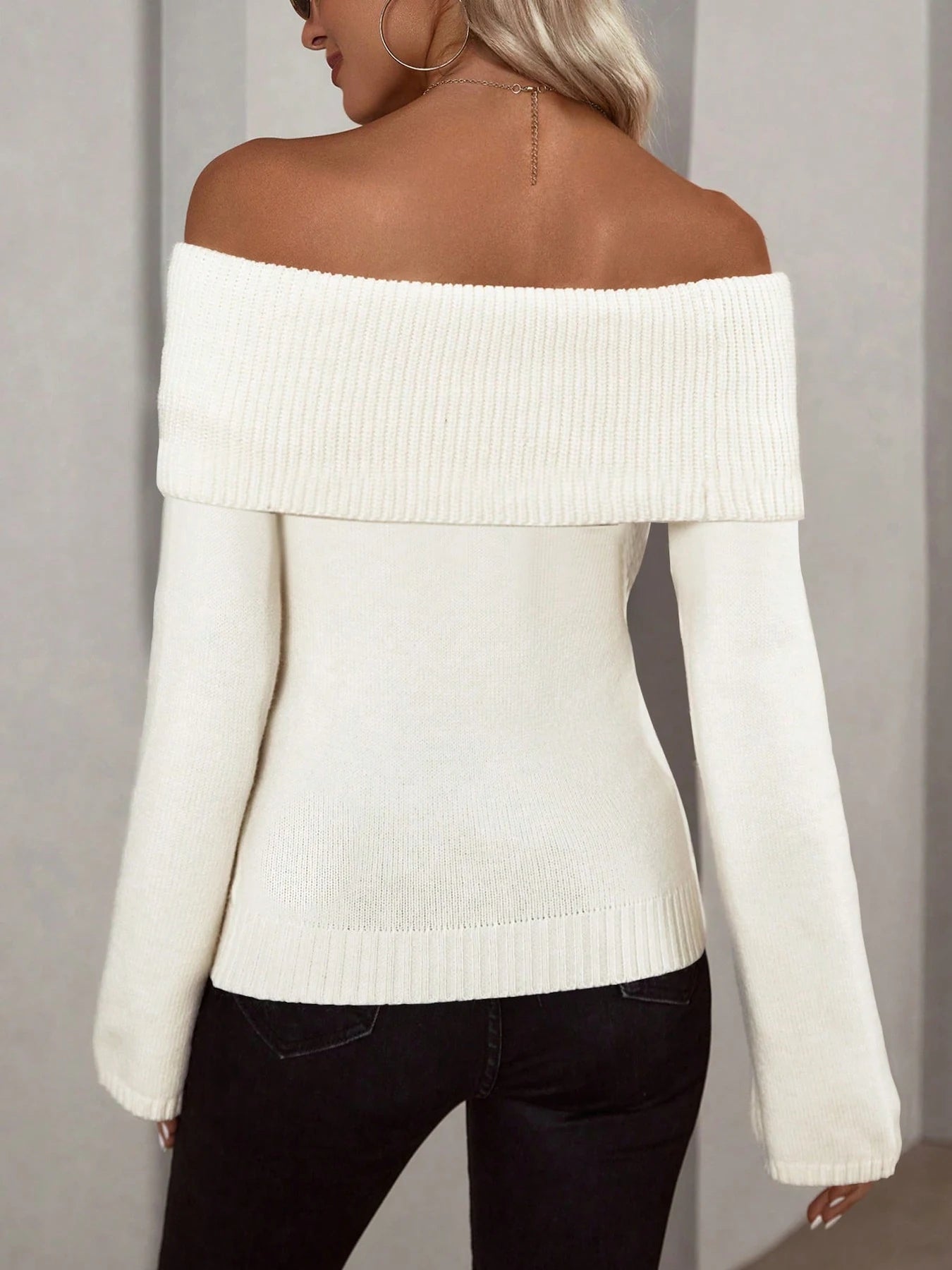 Off Shoulder Slim-Fit Sweater
