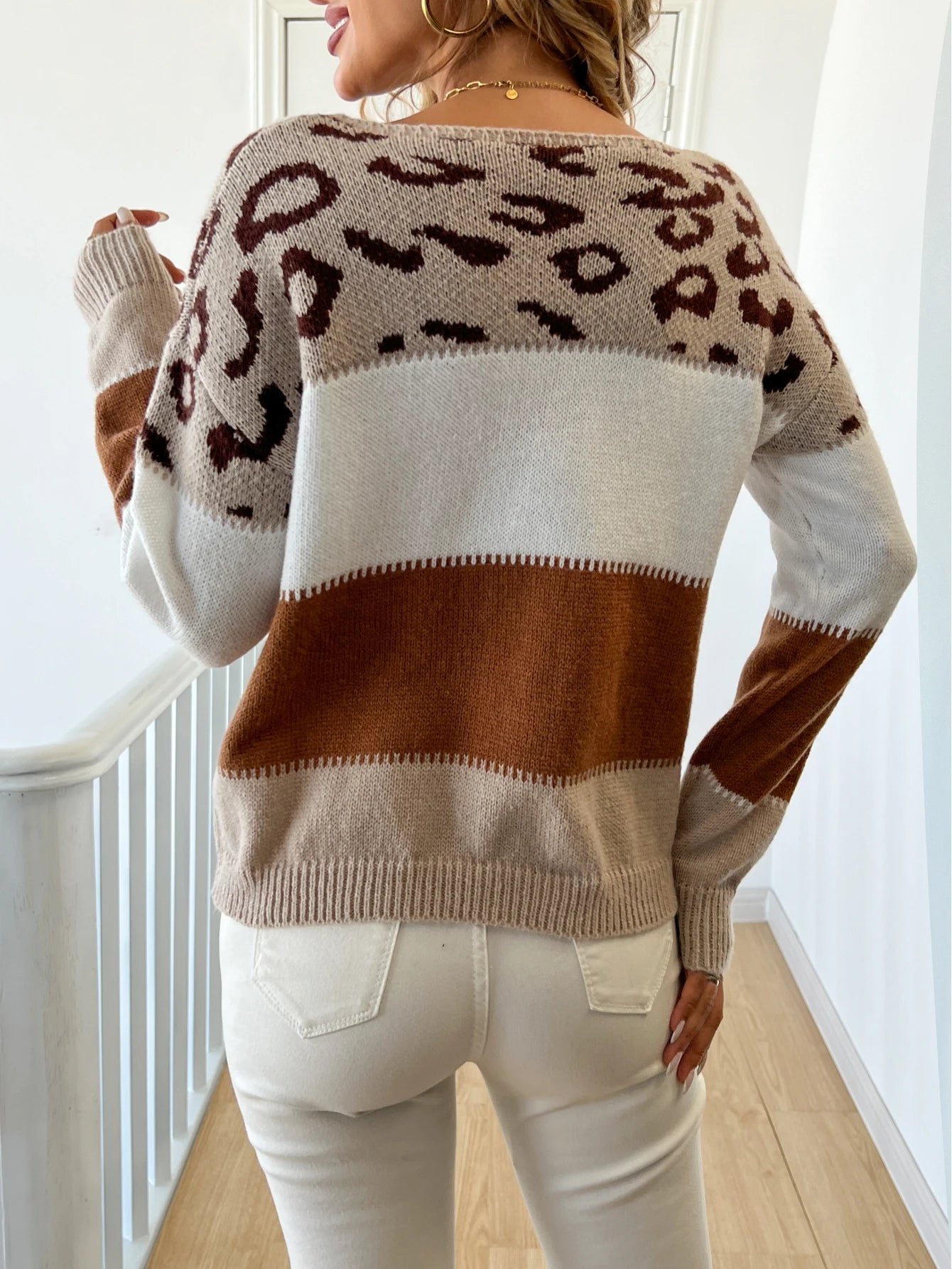 Contrast Leopard Print Sweater