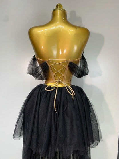 Strapless Mesh Two Piece Set