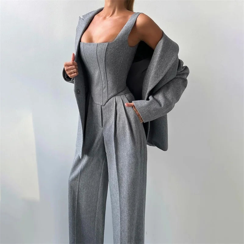 3 Pieces Herringbone Suit
