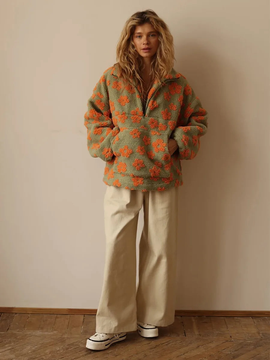 Floral Sherpa Pullover Sweatshirt