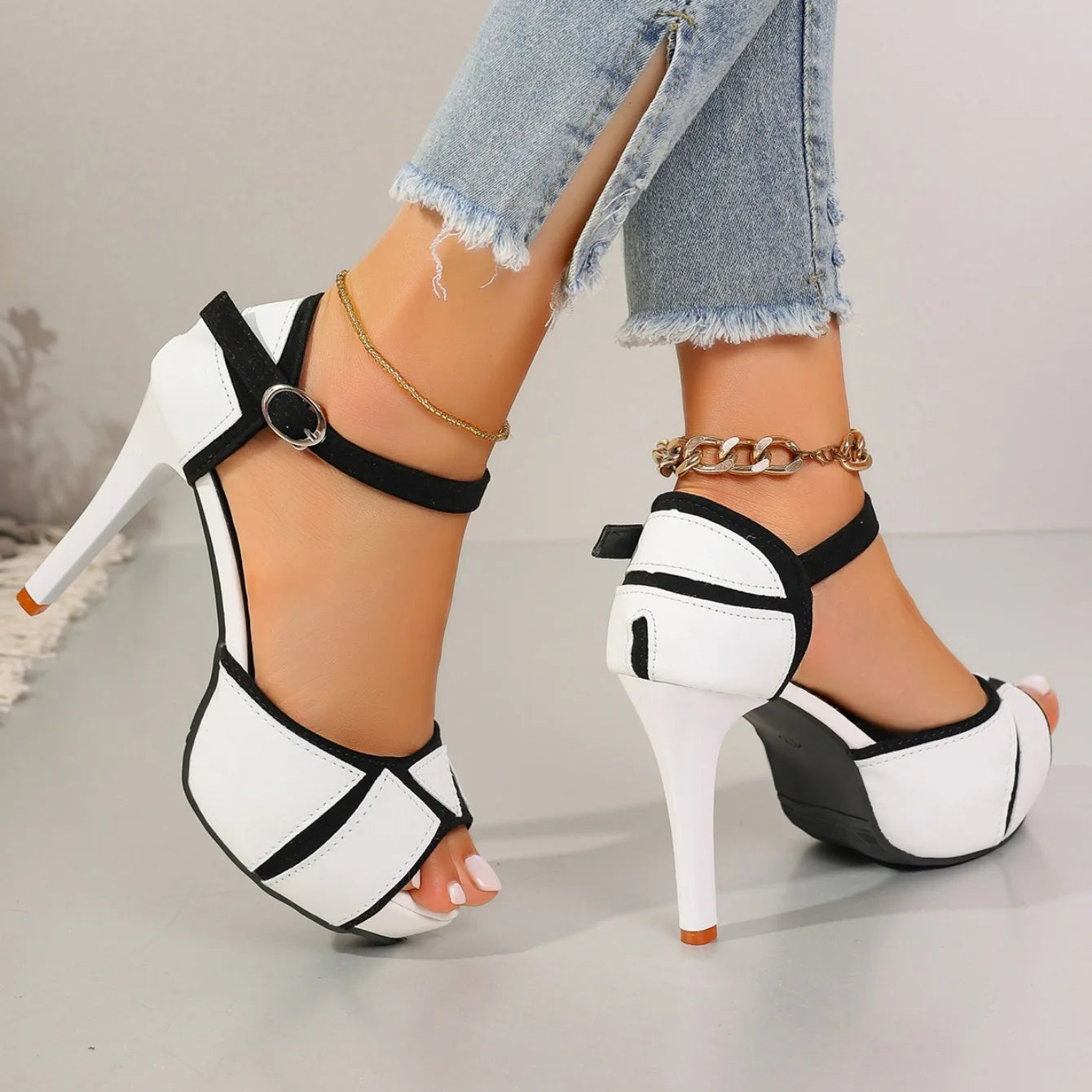 Color Block Peep Toe Pumps