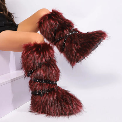 Faux Fur Belt Buckle Boots