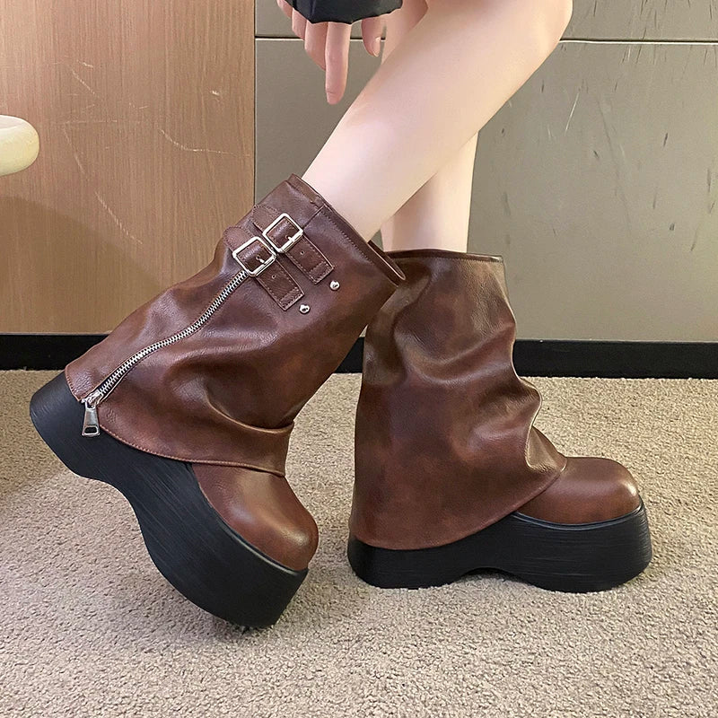 Soft Leather Mid Calf Boots