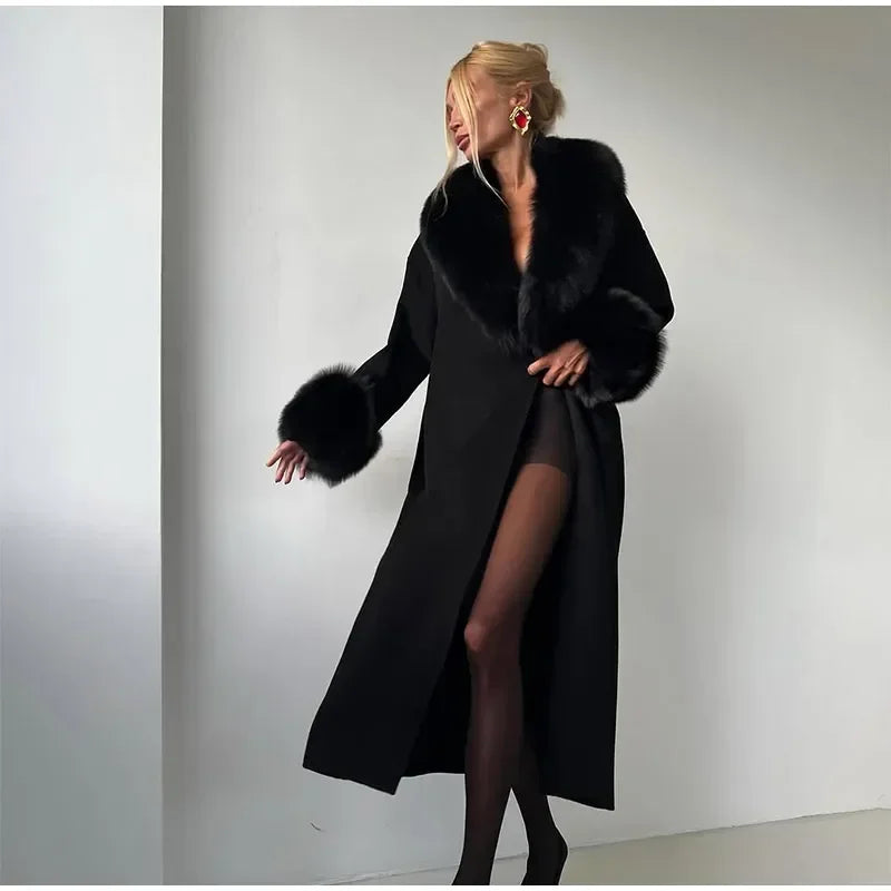 Chic Retro Black Fur Coat