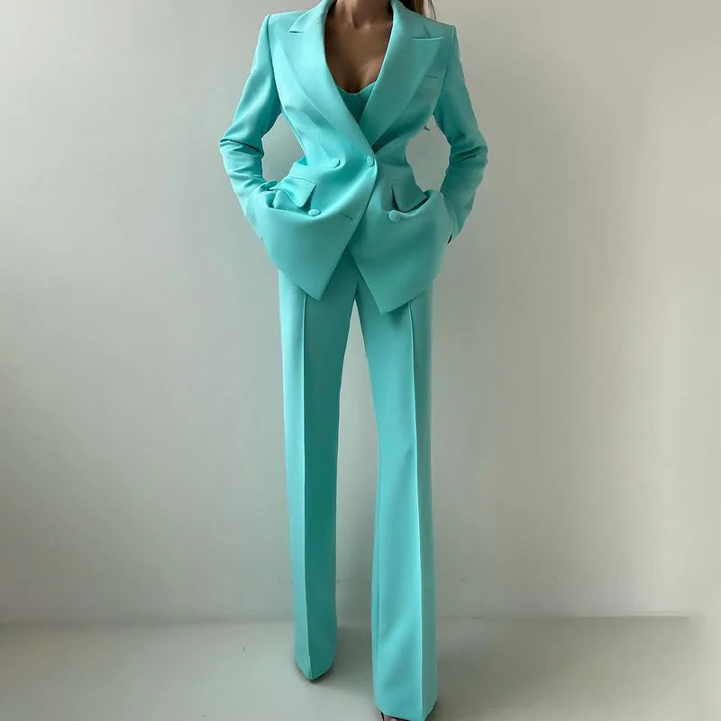 Strapless Top Flare Blazer Suit Set