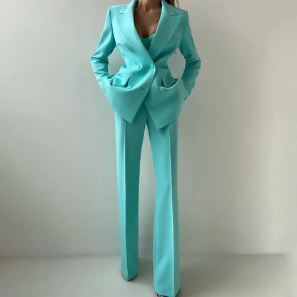 Strapless Top Flare Blazer Suit Set