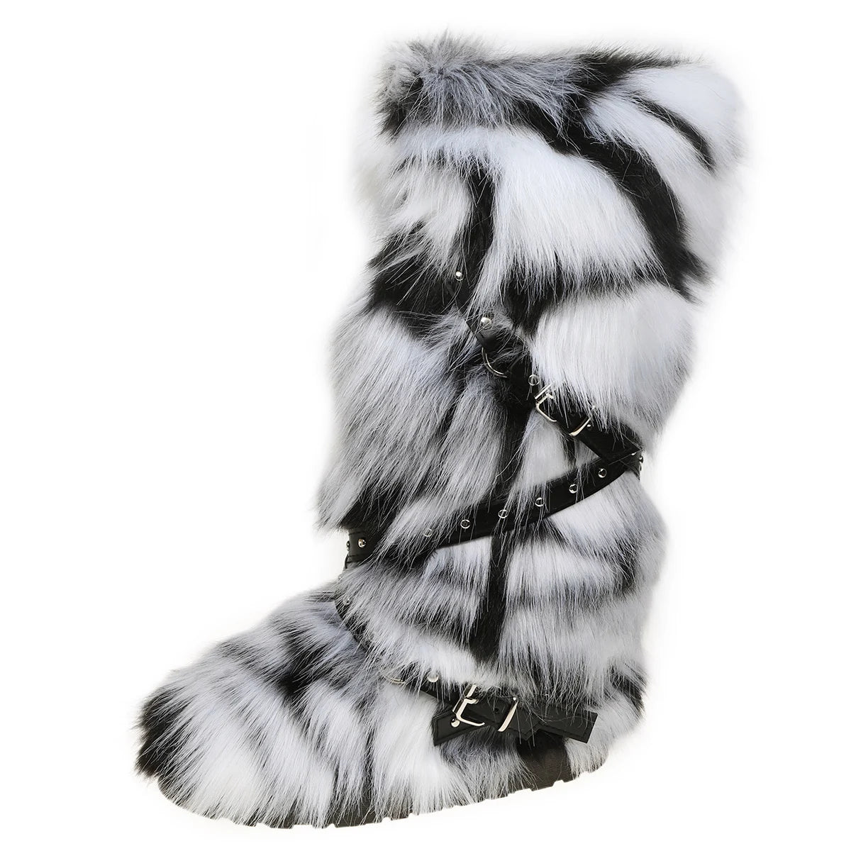 Faux Fur Belt Buckle Boots