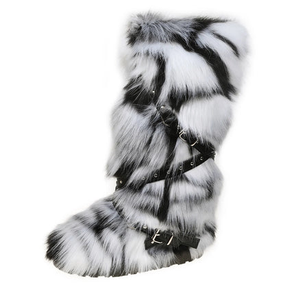 Faux Fur Belt Buckle Boots