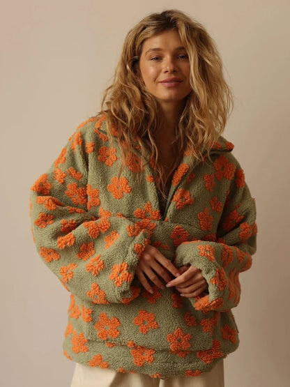 Floral Sherpa Pullover Sweatshirt