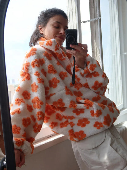 Floral Sherpa Pullover Sweatshirt