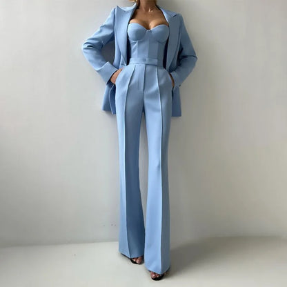 Strapless Top Flare Blazer Suit Set