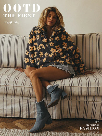 Floral Sherpa Pullover Sweatshirt