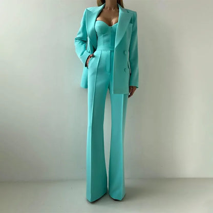 Strapless Top Flare Blazer Suit Set