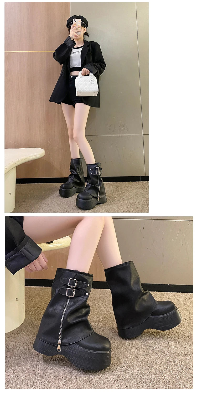 Soft Leather Mid Calf Boots