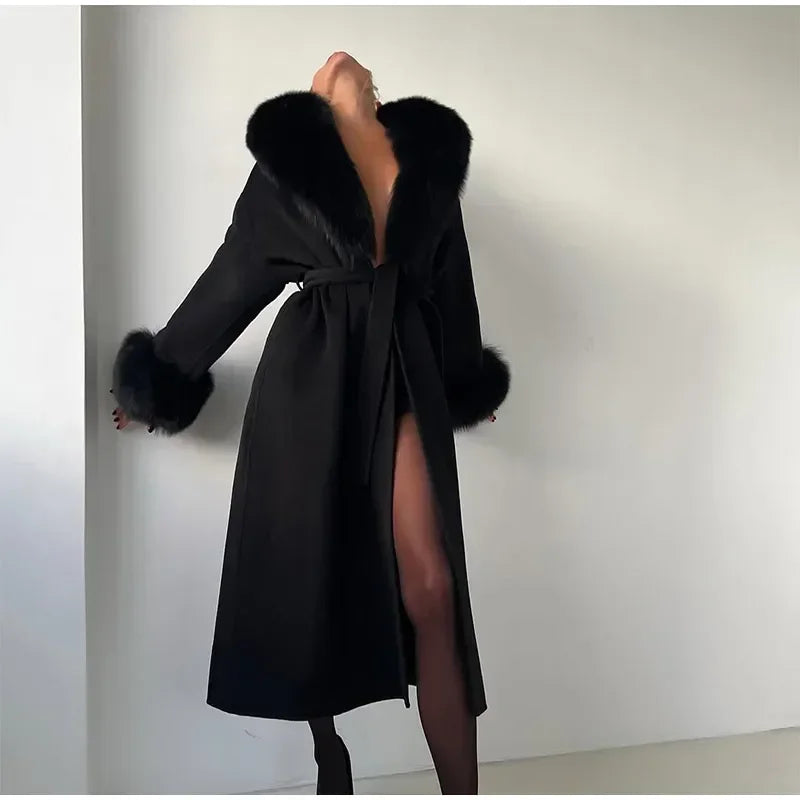 Chic Retro Black Fur Coat