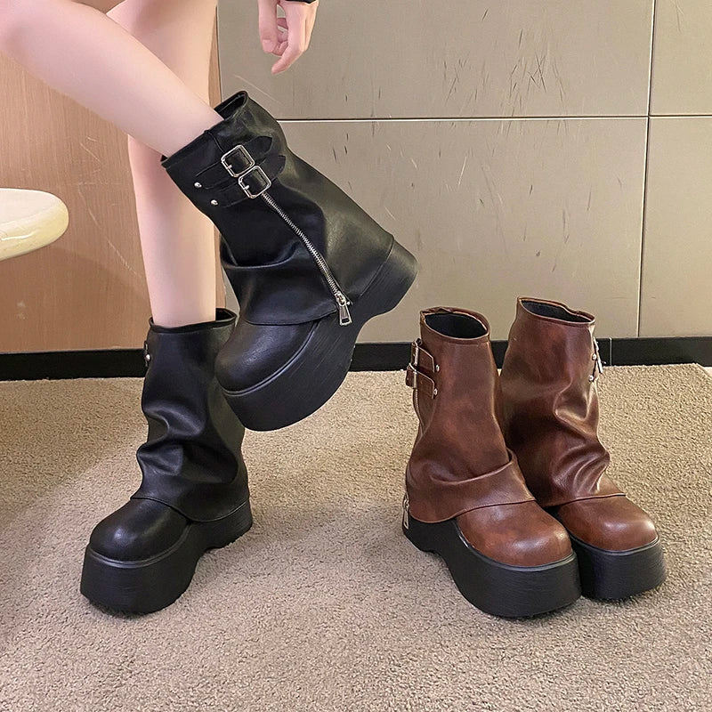 Soft Leather Mid Calf Boots