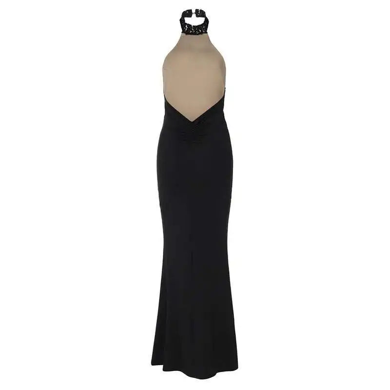 Lace Halter Backless Maxi Dress
