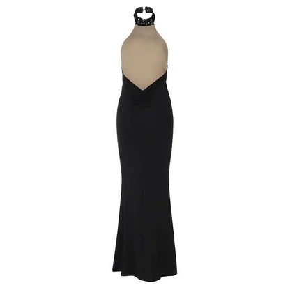Lace Halter Backless Maxi Dress