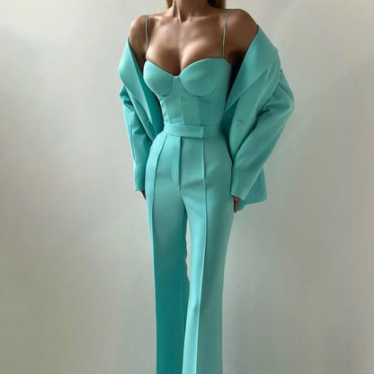 Strapless Top Flare Blazer Suit Set