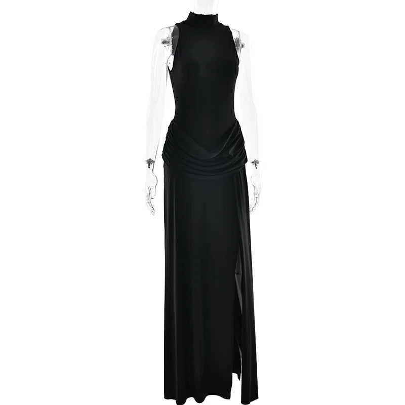 Turtleneck Pleated Maxi Dress