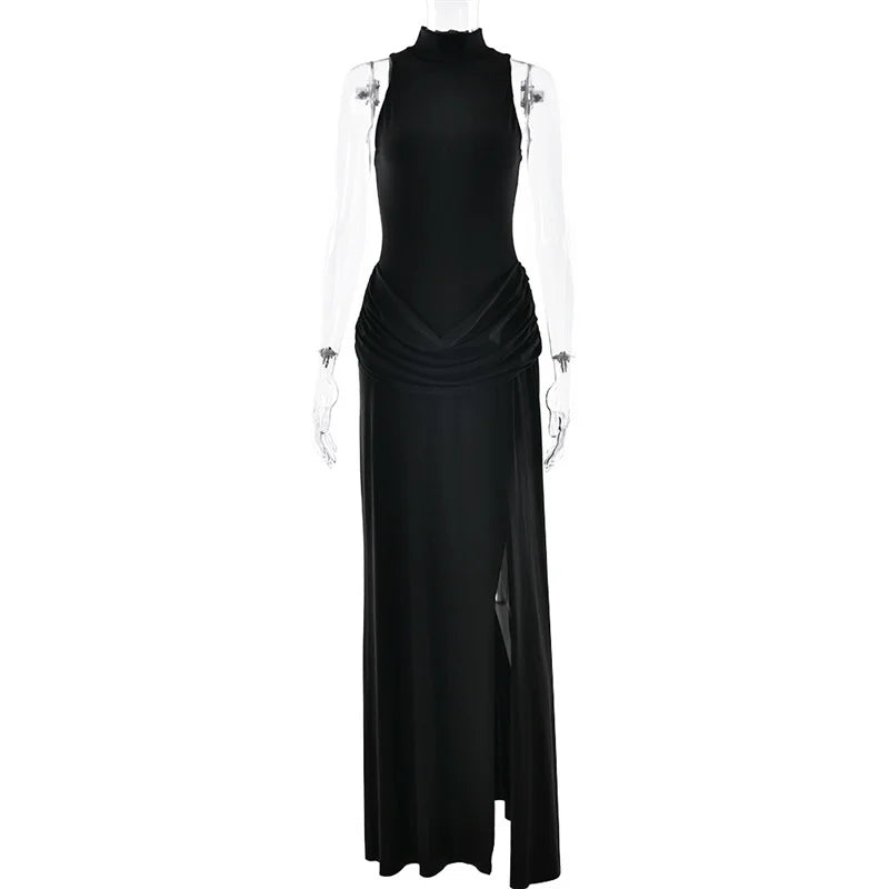 Turtleneck Pleated Maxi Dress
