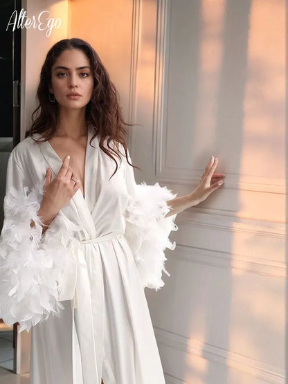 Feather Boudoir Silk Gown