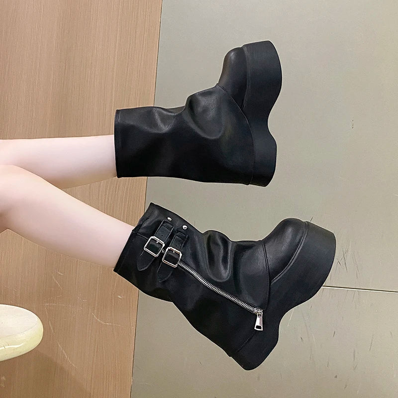 Soft Leather Mid Calf Boots