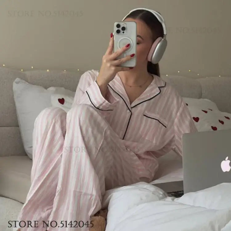 Pink Stripe Long Sleeve Pajamas Set