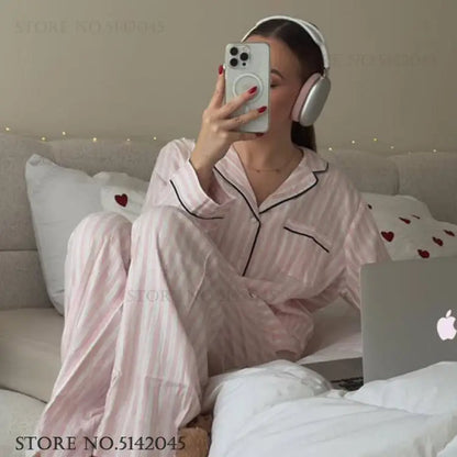 Pink Stripe Long Sleeve Pajamas Set