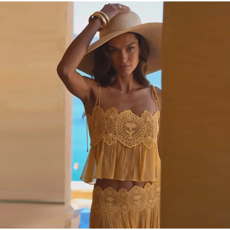 Sheer Lace Ruffle Chic Set