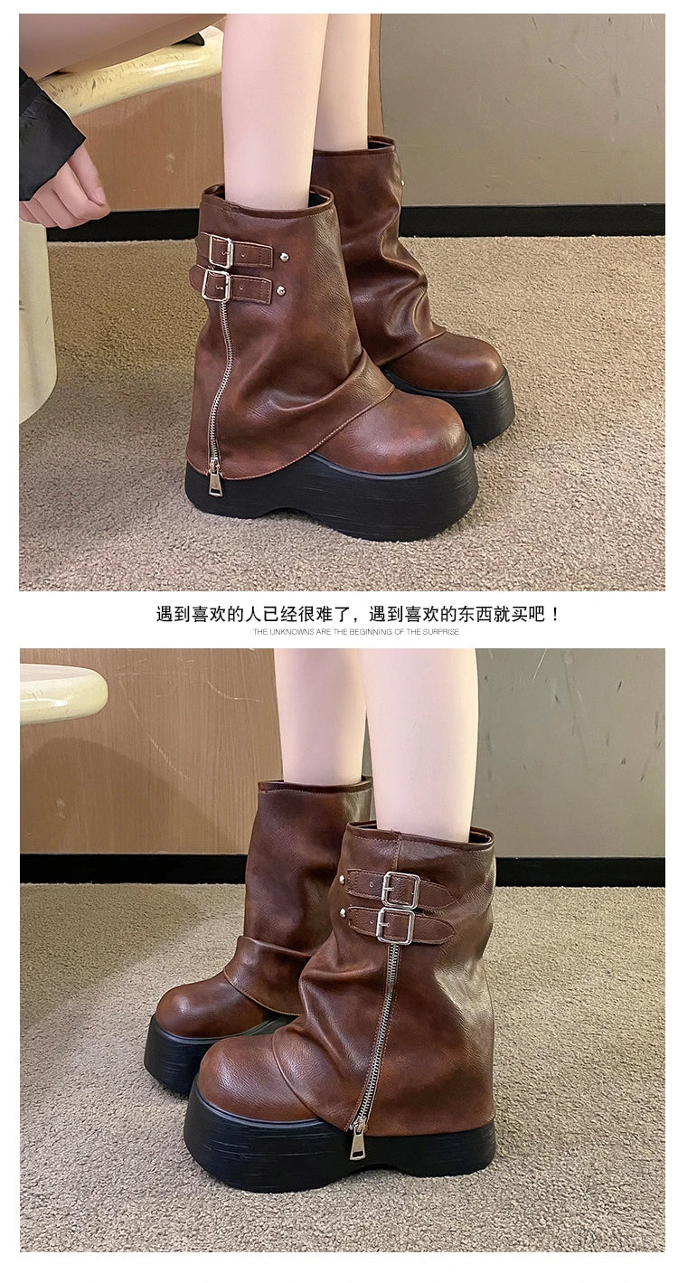 Soft Leather Mid Calf Boots