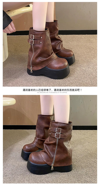 Soft Leather Mid Calf Boots