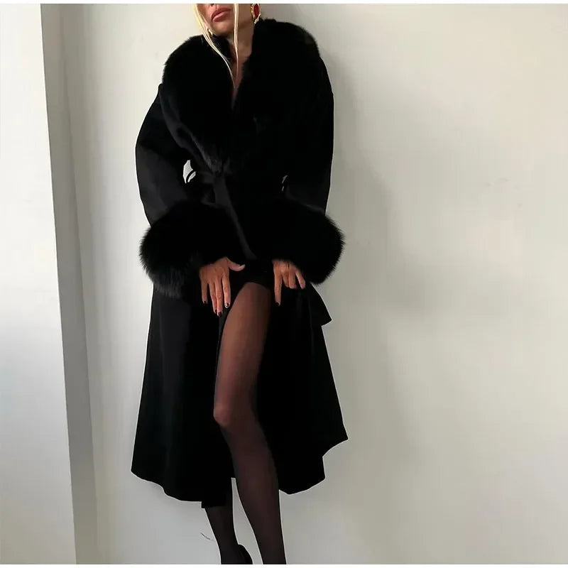 Chic Retro Black Fur Coat