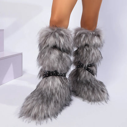 Faux Fur Belt Buckle Boots