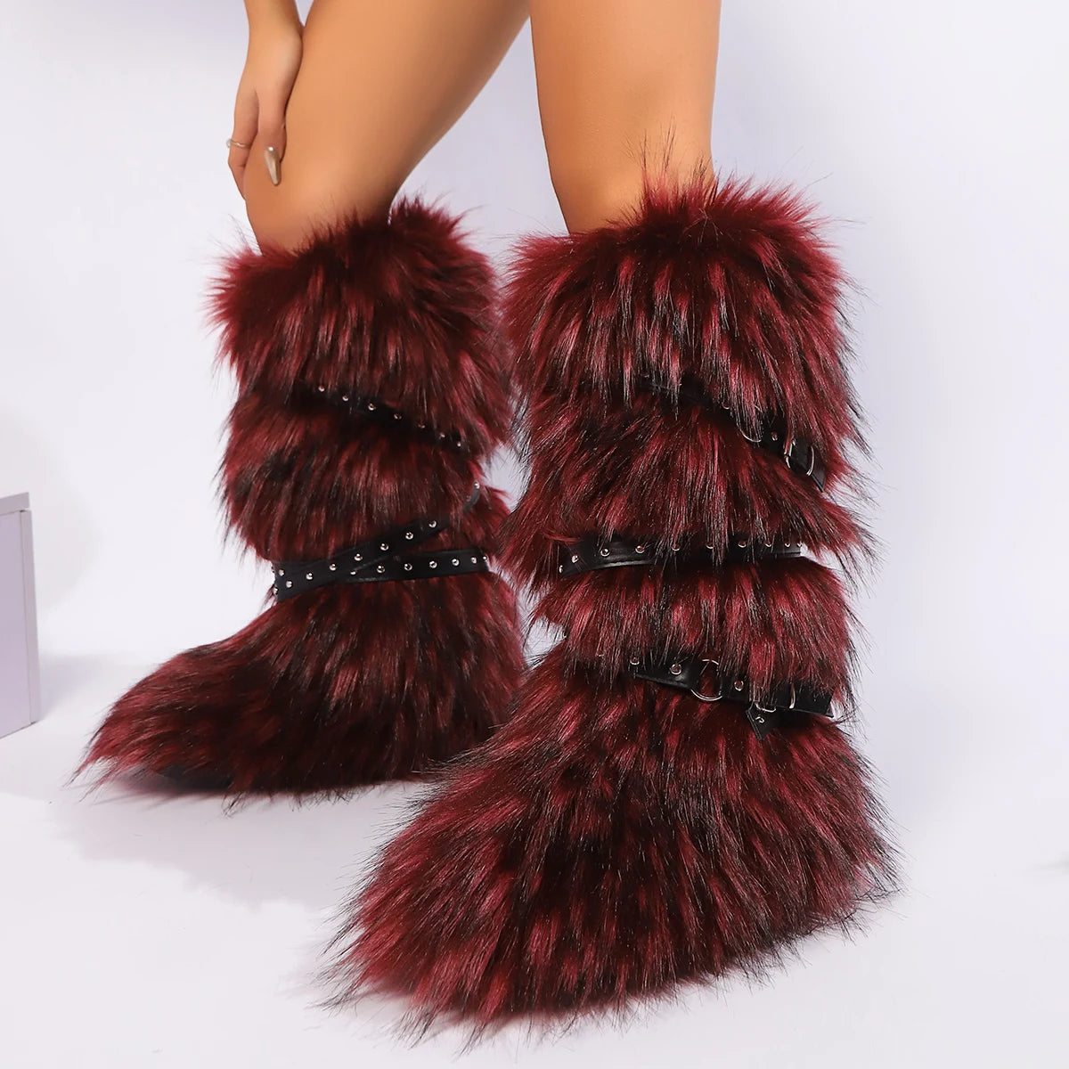 Faux Fur Belt Buckle Boots