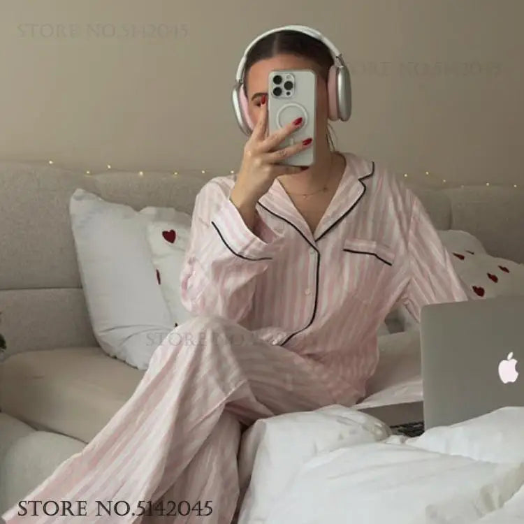 Pink Stripe Long Sleeve Pajamas Set