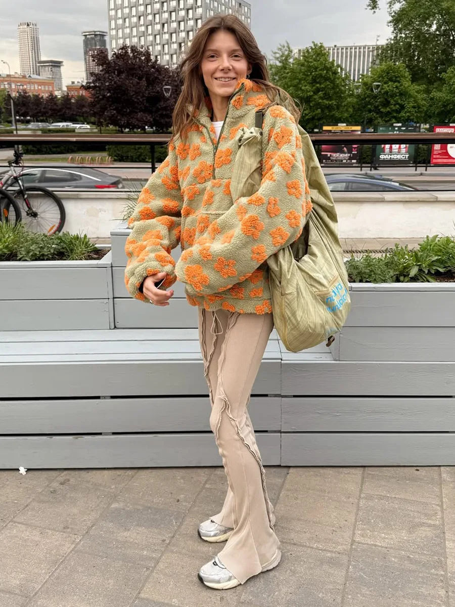 Floral Sherpa Pullover Sweatshirt
