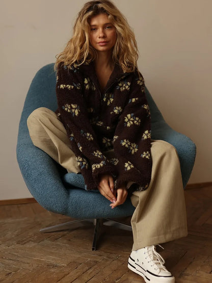 Floral Sherpa Pullover Sweatshirt