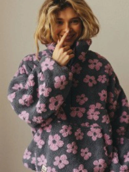 Floral Sherpa Pullover Sweatshirt