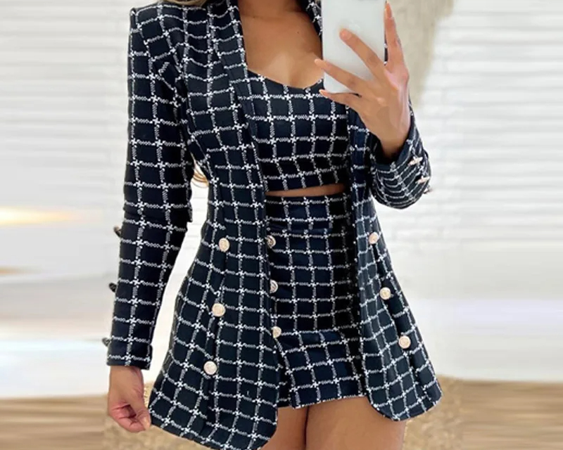 Plaid Print Lapel Suit