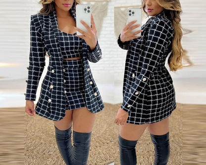 Plaid Print Lapel Suit