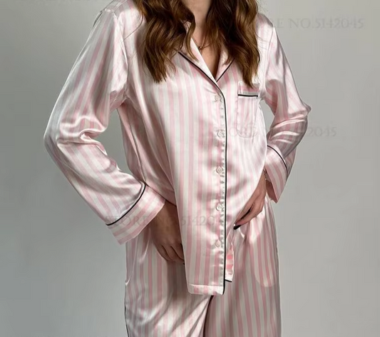 Pink Stripe Long Sleeve Pajamas Set