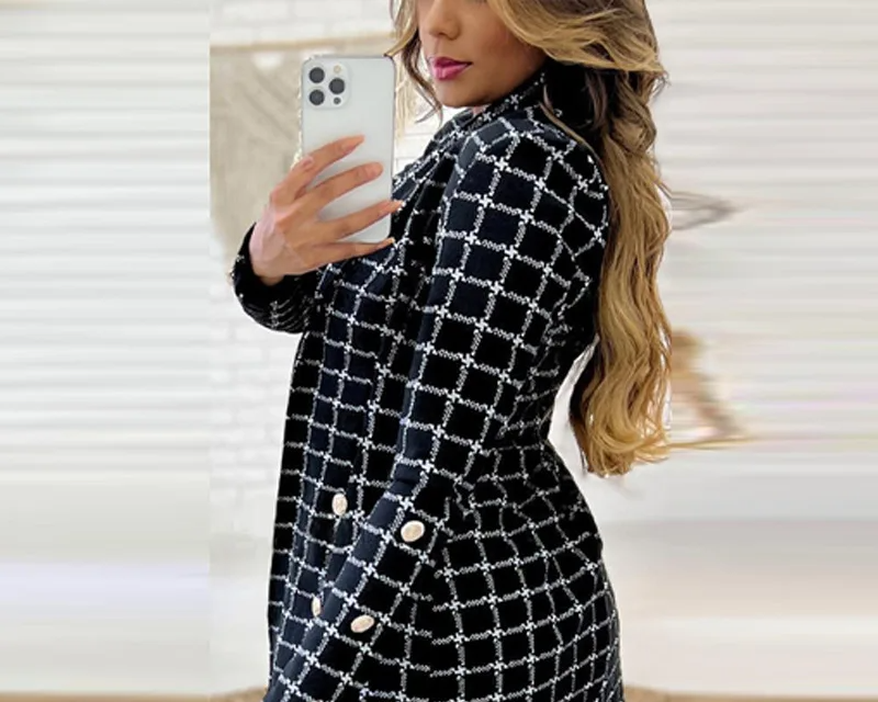 Plaid Print Lapel Suit